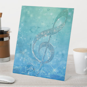 Beautiful Glittery Blue Musiknote Treble Clef Sockelschild