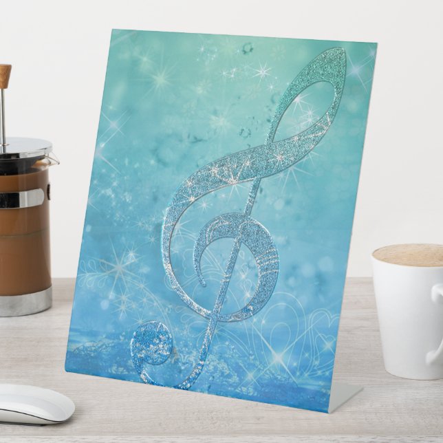 Beautiful Glittery Blue Musiknote Treble Clef Sockelschild (In Situ)
