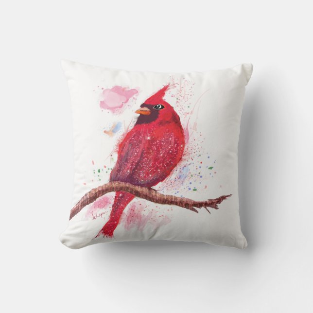 Beautiful Glittery Red Bird Kissen (Vorderseite)