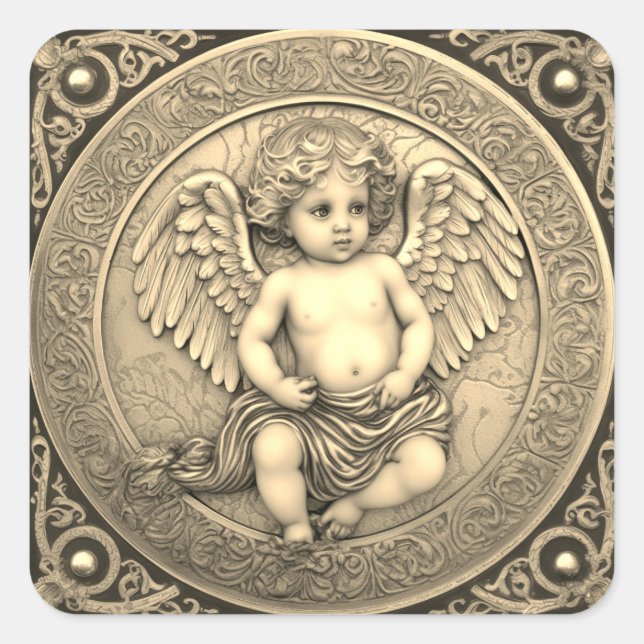 Beautiful Gold Angel Cherub Quadratischer Aufkleber (Vorderseite)