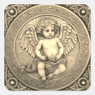 Beautiful Gold Angel Cherub Quadratischer Aufkleber