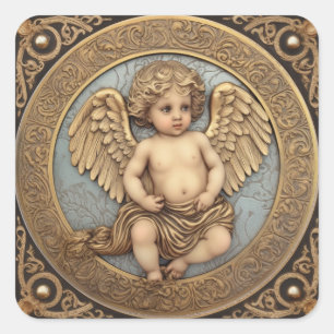 Beautiful Gold Angel Cherub Quadratischer Aufkleber