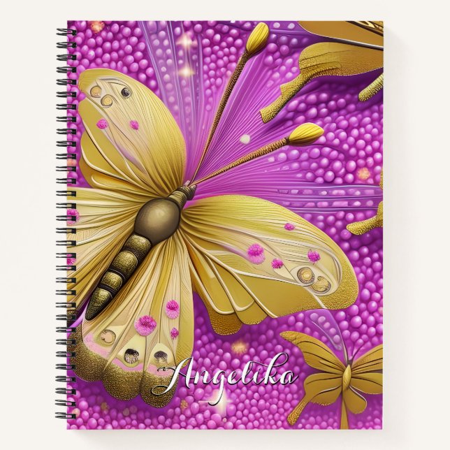 Beautiful Gold Butterfly Wasserfarbe Personalisier Notizbuch (Vorderseite)
