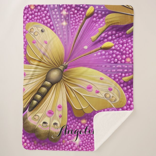 Beautiful Gold Butterfly Wasserfarbe Personalisier Sherpadecke (Vorderseite)