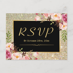 Beautiful Gold Glitzer Blumenreaktion UAWG Einladungspostkarte