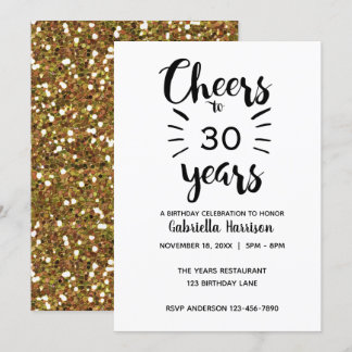 Beautiful Gold Glitzer Cheers to 30 Years Einladung