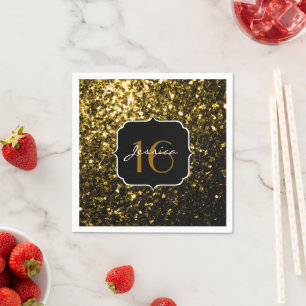 Beautiful Gold Glitzer Glitzern Sweet 16 Serviette