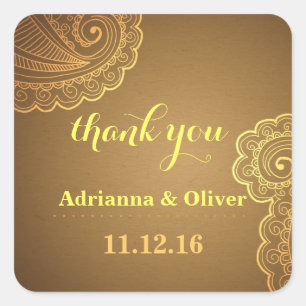 Beautiful Gold Paisley Floral Wedding Vielen Dank Quadratischer Aufkleber