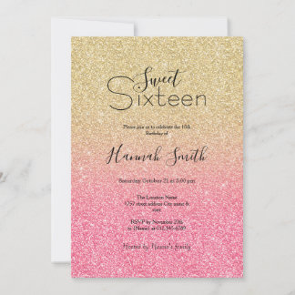 Beautiful Gold Pink Glitzer Ombre Einladung