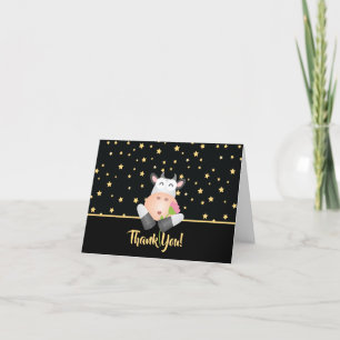 Beautiful Gold Starry Sky Cartoon Kuh mit Blume Dankeskarte