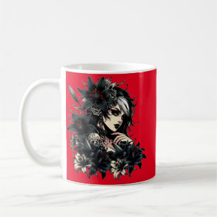 Beautiful Goth Girl Black Lilly Blume Art Kaffeetasse