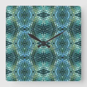 Beautiful Green and Blue Glass Mosaic Quadratische Wanduhr