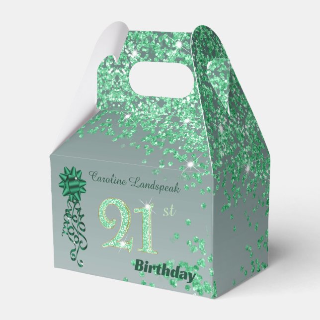 Beautiful Green Glitter Ribbon 21st Birthday Geschenkschachtel (Vorderseite)