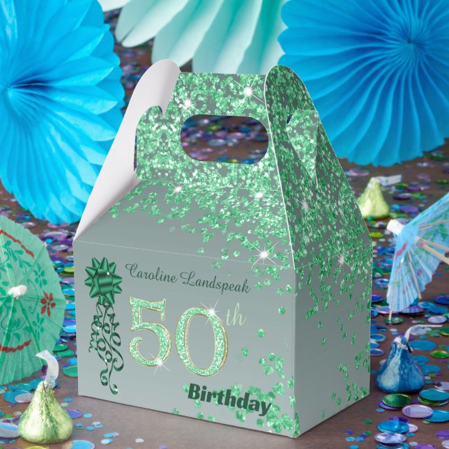 Beautiful Green Glitter Ribbon 50th Birthday Geschenkschachtel (Party)