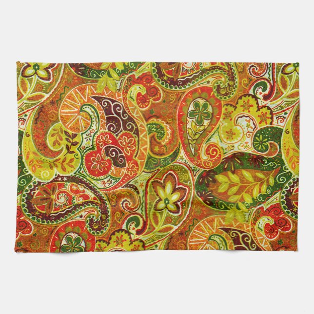 Beautiful Green Paisley Floral Pattern Handtuch (Horizontal)