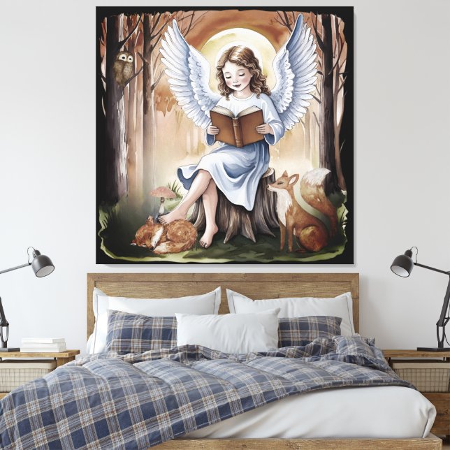 Beautiful Guardian Angel liest Gutzeitgeschichte Leinwanddruck (Insitu (Schlafzimmer))