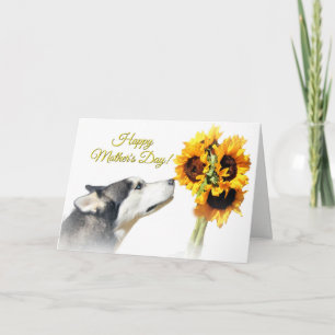 Beautiful Happy Mother's Day Husky and Sunflower Karte