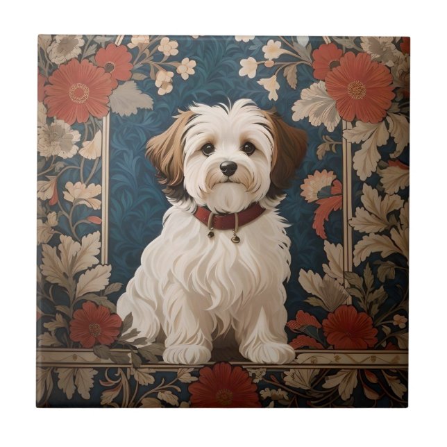 Beautiful Havanese Dog William Morris Floral Fliese (Vorderseite)