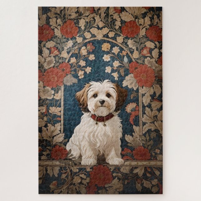 Beautiful Havanese Dog William Morris Floral Puzzle (Vertikal)