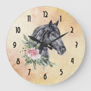Beautiful Horse Head Portrait Watercolor Große Wanduhr