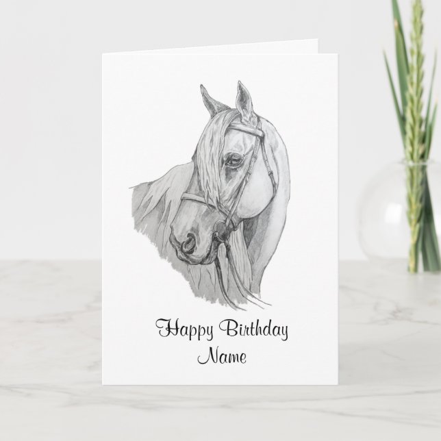 Beautiful Horse Pencil Portrait Happy Birthday Karte (Vorderseite)