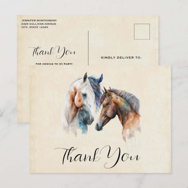 Beautiful Horses Western Boho Style Vielen Dank Postkarte (Vorne/Hinten)