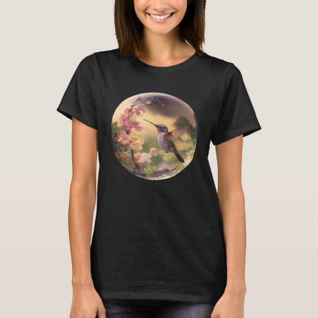 Beautiful Hummingbird Floral Bubble Haven Nature T-Shirt (Vorderseite)