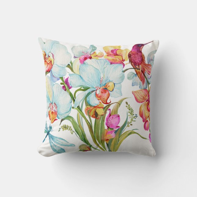 Beautiful Hummingbird Orchid Floral Decorative Kissen (Vorderseite)