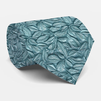 Beautiful Ice Blue Leaf Pattern Faux Leather  Krawatte