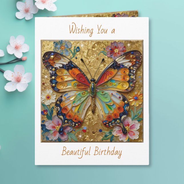 Beautiful Impasto Butterfly and Flowers Birthday Karte (Von Creator hochgeladen)