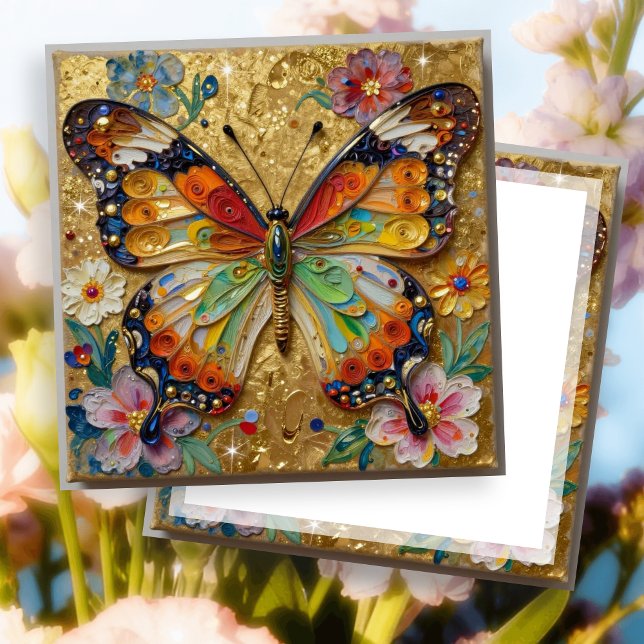 Beautiful Impasto Butterfly and Flowers Blank Karte (Von Creator hochgeladen)