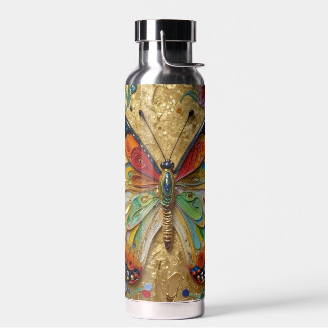 Beautiful Impasto Butterfly & Flowers  Trinkflasche (Links)
