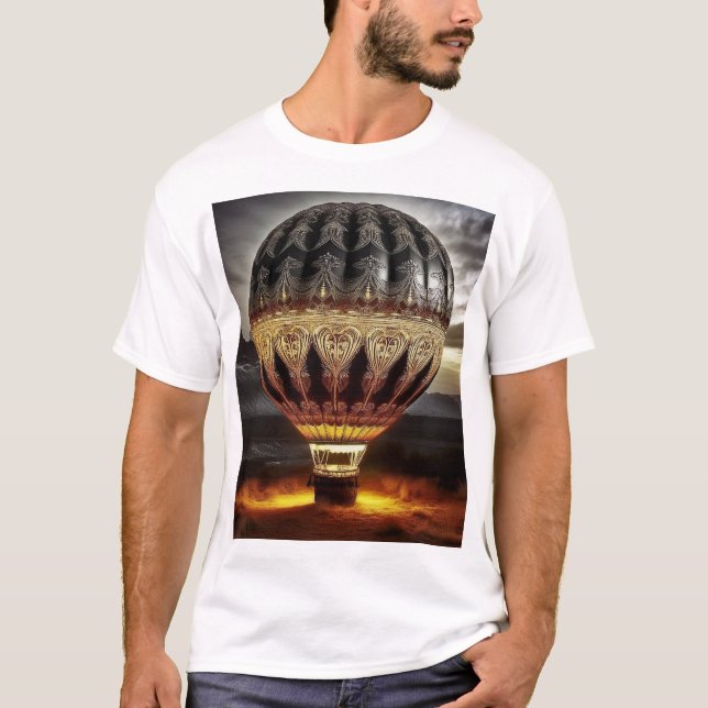 Beautiful Intricate Hot Air Balloon In Mountains T-Shirt (Vorderseite)