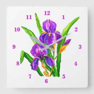 Beautiful Iris Flower Quadratische Wanduhr
