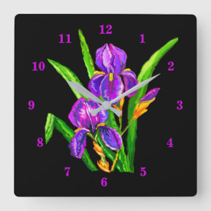 Beautiful Iris Flowers Quadratische Wanduhr