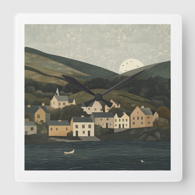 Beautiful Irish Countryside Clock Quadratische Wanduhr (Vorderseite)
