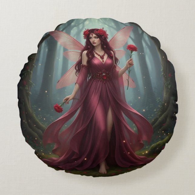 Beautiful January Garnet Fairy Rundes Kissen (Vorderseite)