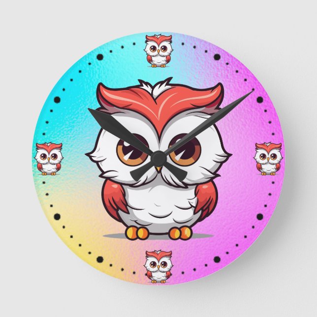 Beautiful Kawaii Style Owl Cartoon-77038 Runde Wanduhr (Vorderseite)