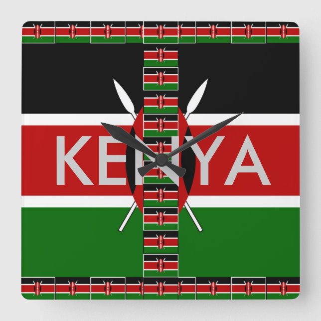 Beautiful Kenya Seamless Flags border frames Quadratische Wanduhr (Vorderseite)