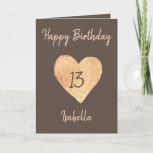 Beautiful Khaki Watercolor Heart 13th Birthday Karte