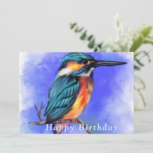Beautiful Kingfisher Bird - Happy Birthday - (Stehend Vorderseite)