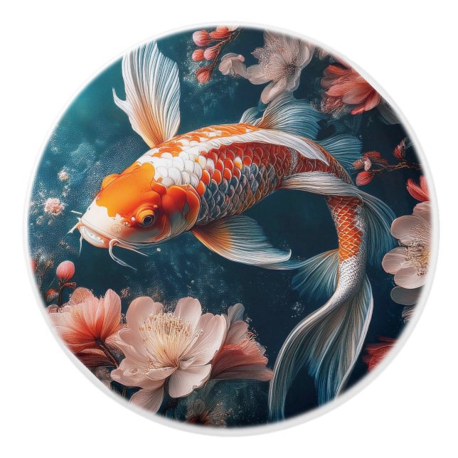 Beautiful Koi Fish Pond Knobs and Pulls Keramikknauf (Vorderseite)
