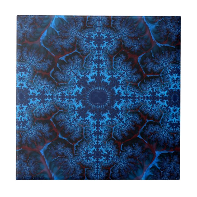 Beautiful Lacy Blue Filigree Fraktal Abstrakt Fliese (Vorderseite)