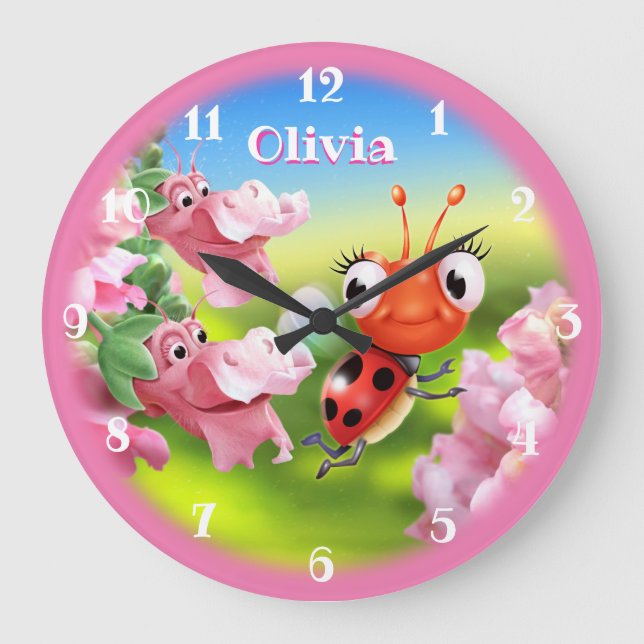 Beautiful Ladybug in the flower garden. Große Wanduhr (Vorderseite)