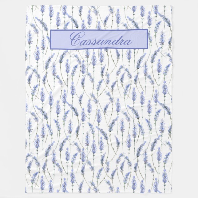 Beautiful Lavender Sprigs on White - Mit Monogramm Fleecedecke (Vorderseite)