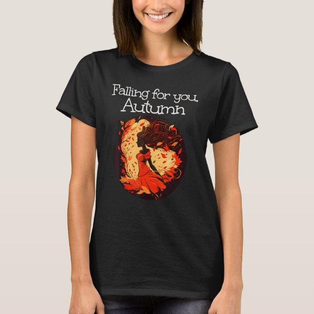 Beautiful Leaves Lady falling for Autumn T-Shirt (Vorderseite)