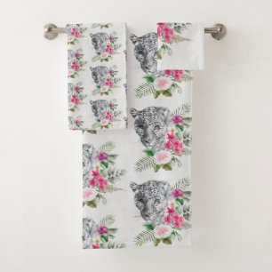 Beautiful Leopard Head Portrait Pattern Badhandtuch Set
