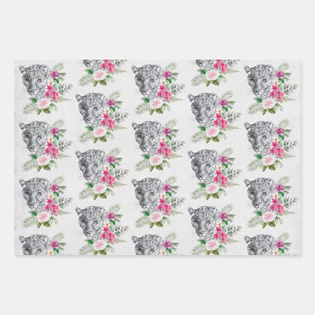 Beautiful Leopard Head Portrait Pattern Geschenkpapier Set (Vorderseite)