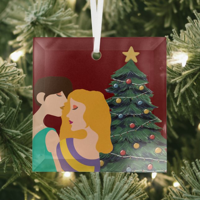 Beautiful Lesbian Paar Art Christmas Tree Red Ornament Aus Glas (Insitu)
