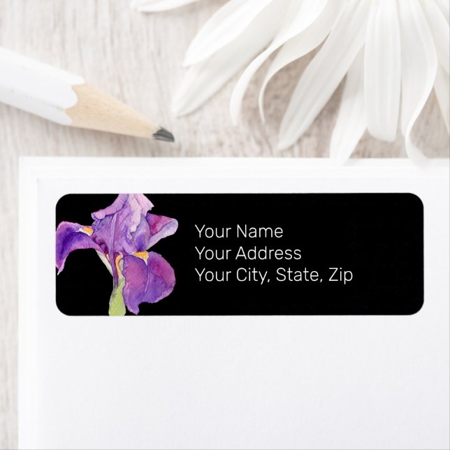 Beautiful Lila Iris / Black Floral Address Label (Insitu)